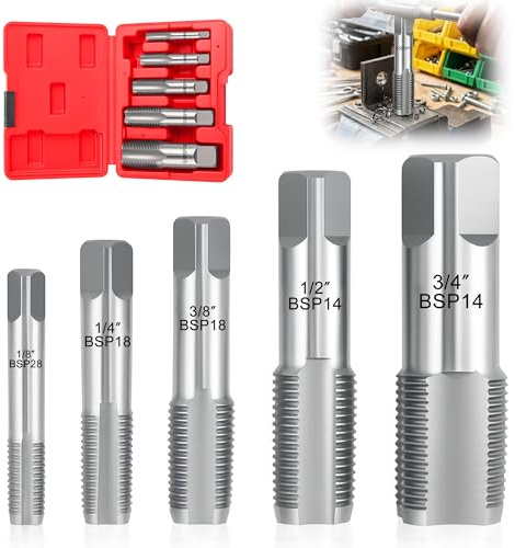 BSP Juego de machos de roscar para tuberías, 5 unidades, 1/8 hasta 3/4 pulgadas