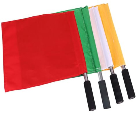 EXQUIMEUBLE Juego de 4 banderas de árbitro con barra de acero inoxidable, mango de esponja, banderas de señalización para fútbol y atletismo, banderas giratorias a mano para jueces de combate y jueces