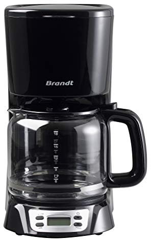 BRANDT - CAF1318E - Cafetière électrique programmable – Capacité 18 tasses – Réservoir 1,8 litre – Verseuse en Verre — Fonction Maintien au Chaud 40 minutes – Système Anti-goutte – Écran LCD – noire