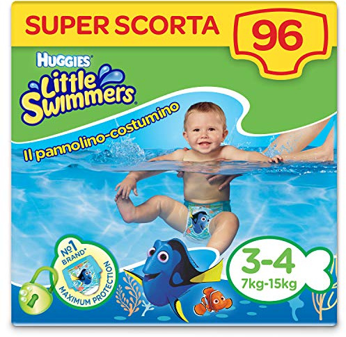 Huggies Little Swimmers, Taglia 3-4 (7-15 kg), 8 Confezioni da 12 Pannolini Costumini, per un totale di 96 Costumini