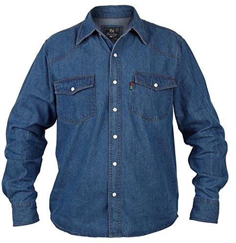 Mens Duke London Denim Stonewash Classic Western Style Long Sleeved Shirt (Medium, Stonewash)