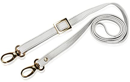 Josephine Osthoff - SCHULTERRIEMEN Echtleder Ersatzriemen Gurt Crossbody Strap Ersatz 135 cm Länge 2 cm Breite, Farbe:Weiß/Gold