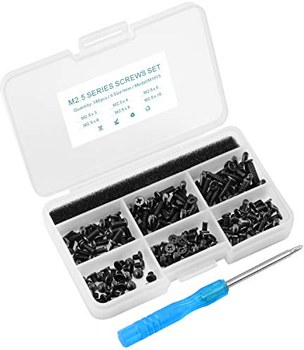 Mcsher 180pcs Laptop Repair Kit, M2.5 Computer Screw Set with Screwdriver & Plastic Box, Replacement for HP Dell Lenovo Acer Asus Samsung Notebook PC Repair