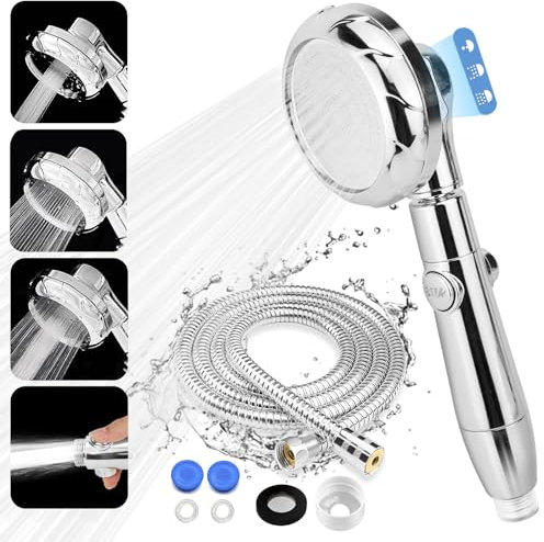 Shower Head, High Pressure Shower Head and Hose 2m Set, Portable Adjustable Water Saving Shower Heads Universal Replacements to Increase Pressure with 3 Mode Function, for Adult/Children/Pets/Bathroom