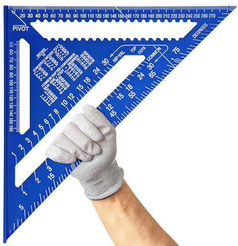 Senbaler 12 Pollici Squadra da Falegname in Lega di Alluminio, Righello Triangolo Goniometro Metrico da Carpentiere per Misurazione Disegnare (Blu)
