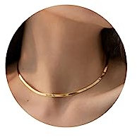 Hipwope 14K Gold/Silber plattiert Schlange Kette Halskette, Fischgrätenkette für Frauen Gold gefüllt flache Kette Halskette für Frauen Mädchen Geschenke Schmuck verstellbare Halskette 3/5MM (W)