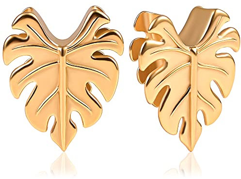 Vankula Ohr Tunnel 1 Paar Saddles Flesh Plugs Monstera Edelstahl für männer damen Ohrpiercing Gestreckte Schmuck 10mm(00G) Gold