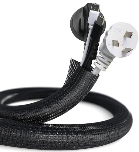 Cubre Cables 3m Gran Capacidad 19-26 mm-Autocierre Antimascotas-Flexible Cortable-Oculta Organiza Cables-Instalación Fácil-Recoge Cables Escritorio TV Oficina Gaming-Pared Orden PC Hogar Salón-Negro