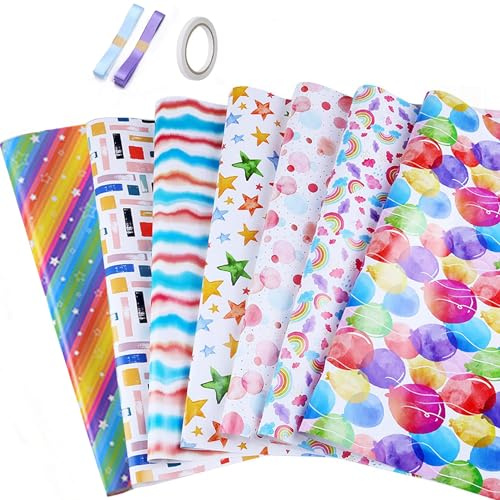 Dantolo 7 Hojas Papel de Regalo Cumpleaños, Papel Para Envolver Regalos