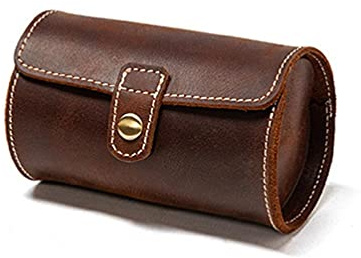 BANAN Boîte de rangement en cuir véritable pour montre de poche classique portable pour la protection - Boîte de rangement ronde en verre pour bijoux - Organiseur de voyage pour 2 montres - Pour homme