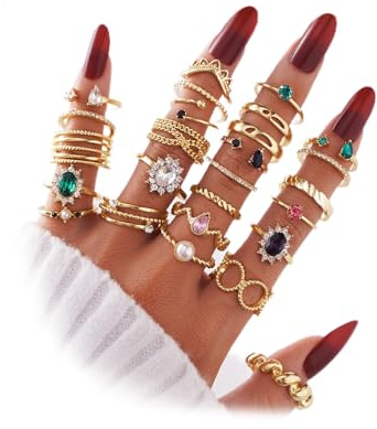 ZOVOLI Golden Boho Knuckle Rings Set for Women, Vintage Stackable Dainty Joint Finger Golden Jewelry Set with Love Pearl and Sparkling Crystals