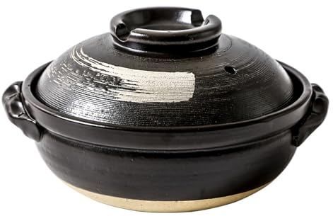 BURLOE Kasserolle Steingut Tontopf, Japanische Kochen Keramik Kasserolle Pot Stock Topf Suppentopf Clay Kochtopf Für Shabu Für Home Kitchen Restaurant,Schwarz