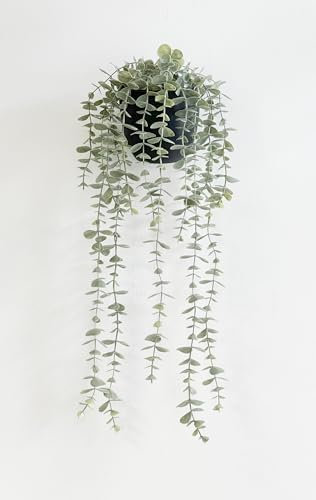Mr. Bom Artificial Hanging Plant Fake Eucalyptus Trailing Plants with Pot for Indoor Outdoor Room Décor