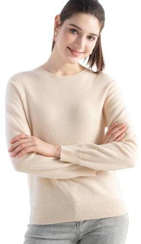 Chanyarn Maglione da Donna 100% Puro Cashmere 2024 Autunno Inverno Girocollo Manica Lunga Pullover Lavorato a Maglia (Beige,M)