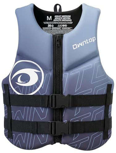 Owntop Schwimmweste für Erwachsene | Leichte Neopren-Schwimmhilfe | Faltbare Auftriebsweste mit Doppelschnallen für SUP, Kajak, Paddeln, Angeln (Grau,XXL)