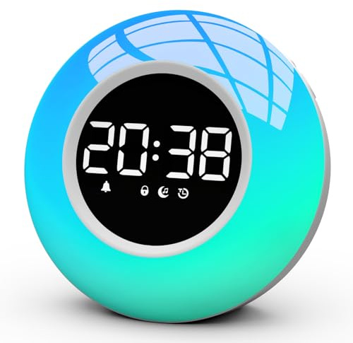 Te-Rich Réveil, Reveil Enfant Lumineux avec Veilleuse LED RGB, Reveil Matin avec 30 Sons Machine Bruit Blanc, Snooze, Minuterie, Réveil Lumière Lampe de Chevet, Cadeau pour Ado/Garçons/Filles