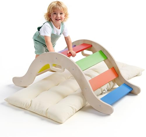 Climbing Frame,Montessori Indoor Playset,5-in-1 Indoor Climbing Frame Arch & Mat for Toddlers and Children(D)