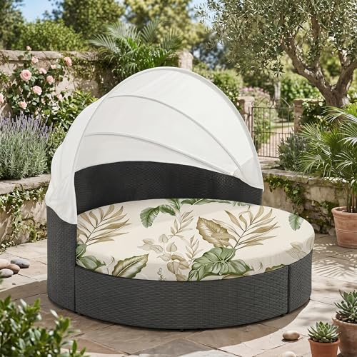 LiveGo utomhus dagsängskuddfodral, 168 cm ersättningskuddfodral med elastisk band, solbaddskuddfodral, utomhus runda sängkuddfodral (blad D, rundt fodral)