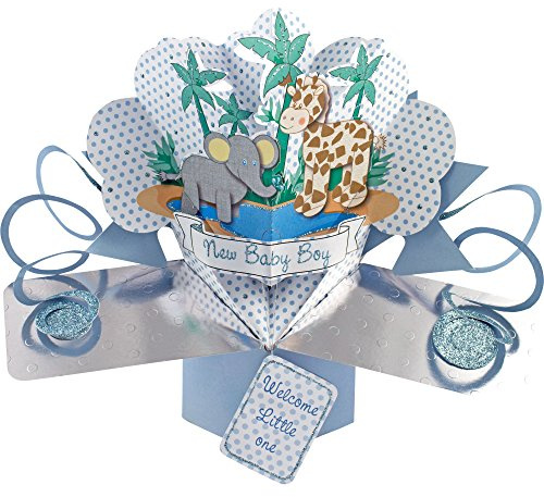 Pop-Up Card 19422 3D Gruβkarte Jungle Friends Baby Boy