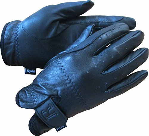 Ryda Childrens Leather Horse Riding Gloves Black or Brown (Medium, Black)