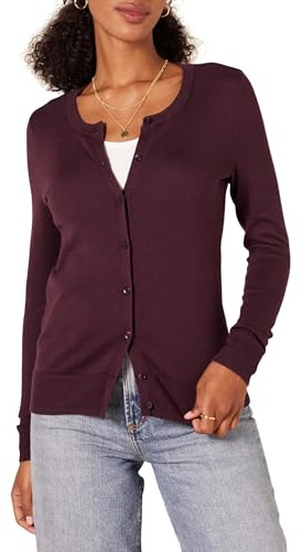Amazon Essentials Gilet Col Rond Léger (Grandes Tailles Disponibles) Femme, Bordeaux, XL