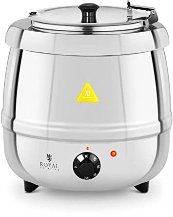Royal Catering Soupière électrique Professionnelle RCST-10SB (10 litres, 400 W, 35-80 °C, Cuve Amovible, Couvercle, INOX)
