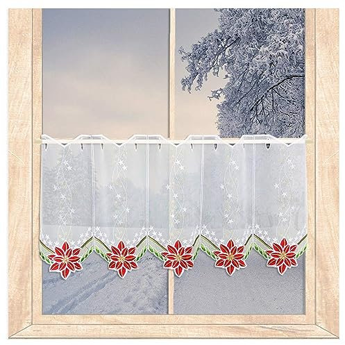 Winter- und Weihnachts-Scheibenhänger Eleganter Weihnachtsstern bestickte Scheibengardine aus Plauener Spitze (Höhe x Breite 35 x 80 cm)