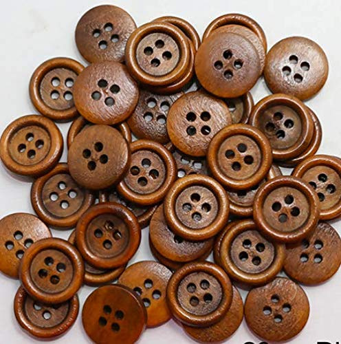 Lot de 20 boutons ronds en bois marron nobles - 20 mm - 4 trous à coudre - Bricolage - Scrapbooking pour vestes - Boutons de veste - Chapeaux - Marron foncé - Boutons à 4 trous