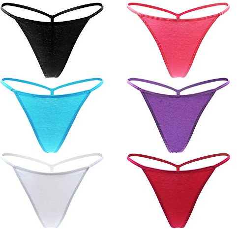 Closecret Cotton G-string, Women Panties Simple Thongs Lightweight Multi-Pack G-string&T-back (Large - X-Large, 6 Colors)