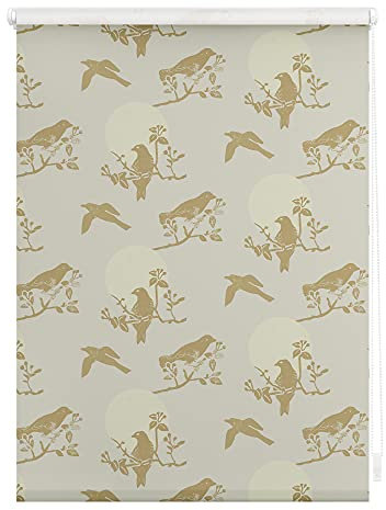 Lichtblick Klemmfix Tageslicht-Rollo mit Motiv, ohne Bohren, Blickdicht, Seitenzugrollo, Made in Germany, Julia Schumacher Moon Birds - Beige 90 cm x 150 cm (B x L)