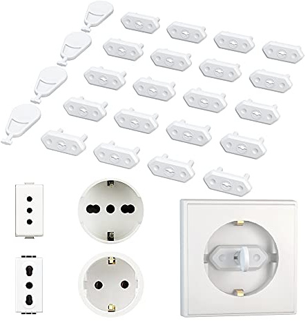 EUDEMON Coperture universali per prese, copri prese di sicurezza per bambini, protezioni per prese a prova di bambino per prevenire scosse elettriche, convenienti da usare (Bianco, 20 Pezzi)