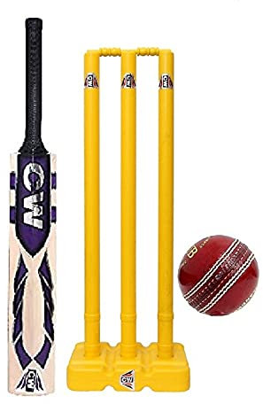 CW Pitch Smasher Cricket-Set aus Kaschmir-Weide, Cricket-Schläger für Erwachsene, Kunststoff-Wicket-Set und 2-teiliges Cricket-Ball aus Leder mit Kork-Innenseite.