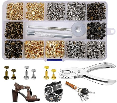 300 Set Leder Nieten Set,Metallniete Doppelkappe mit Nietenzange Lochzange Hohlnieten 8mm 6mm Nieten für Leder Nieten für Kleidung,mit 3 Werkzeug,für DIY Handwerk Reperatur Dekoration,3 Farben