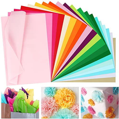 Ailvor Seidenpapier, 200 Blatt Tissue Paper Rosa, Bunt Bastelpapier zum Kreieren von Pompoms, Papierblumen, Basteln Dekorieren (20 Farben)