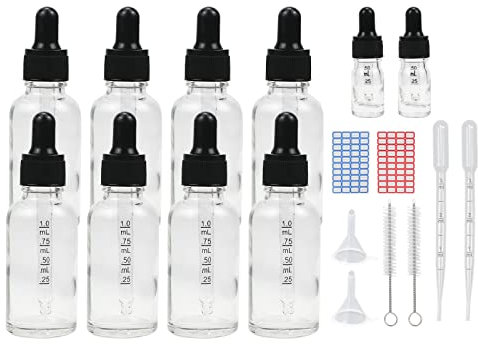 Reyshin 30ml Glass Dropper Bottles, 8 Pack Clear Glass Bottle with Dropper Pipettes Refillable Sample Dropper Bottle for Essential Oil Massage Aromatherapy Eye Drops (30ml transparent) (RS-0017)