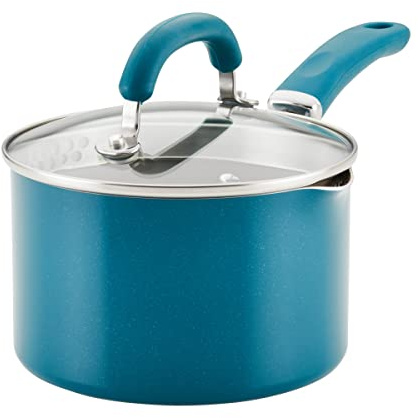Rachael Ray Create Delicious Nonstick Induction Saucepan with Straining Lid, 2 Quart, Teal Shimmer