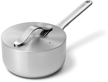 Caraway Stainless Steel Sauce Pan (1.75 Qt) - 5-Ply Stainless Steel - Oven Safe & Stovetop Agnostic - Non Toxic, PTFE & PFOA Free