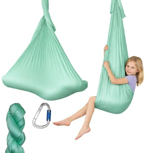 M-POLE Aerial Yoga hängmatta gunga set – 5 m/6 m längd med karbinhakar – yogahandduk yoga hammock – mjukt nylontyg – gymnastikfitnesstillbehör