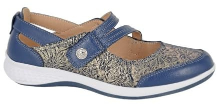 Boulevard Ladies Mary Jane Sandals Flat Pumps EEE Wide Fit Comfort Bar Shoes UK Size 3-9 (Navy, UK 8 / EU 41 - Ladies)