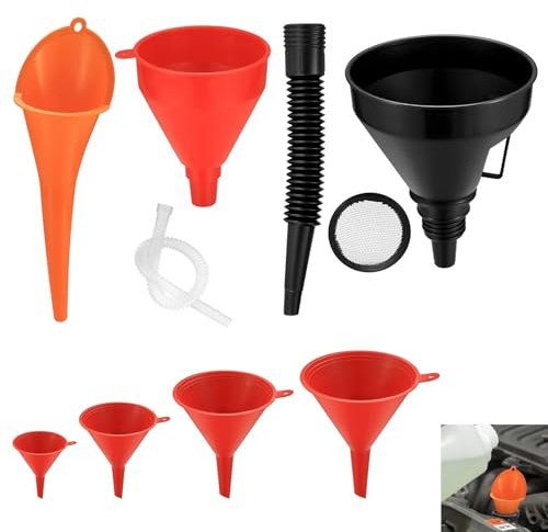 Einfülltrichter Set, 7 Stück Rechtwinkliges flexibles Kunststoff Trichter Set, Kraftstofftrichter mit breiter Öffnung Universal Auto Benzin Kraftstoff Trichter für Auto Haushalt und Werkstatt