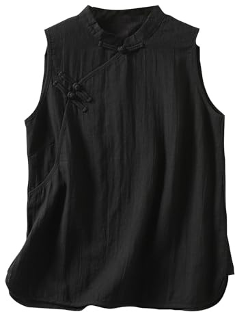 HAOLEI Maglietta Donna Curvy Lino Maglietta Donna Offerta a Senza Maniche con Girocollo Tops Camicia Elegante Estiva Letterari Vintage Tinta Unita Blusa Top Ampia Donna Camicia Estate e Traspirante