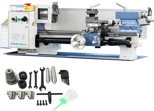AFLEPCBRQ Torno De Metal De Sobremesa De 500 W, Minitorno De Metal De Precisión De 13,77 X 7 Pulgadas, Velocidad De 100 A 2500 RPM, For Taladrar, Escariar, Roscar Y Tornear Varias Roscas Métricas
