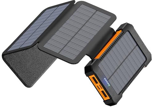 2 6 800 mAh solkraftbank med 4 solpaneler, USB-C snabbladdning, IPX7 vattentät, med ficklampa
