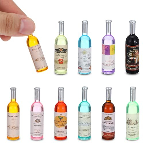 10 bottiglie di vino in miniatura in acrilico per la casa delle bambole, decorazione in miniatura della bottiglia di birra, accessorio in miniatura per portachiavi, casa delle bambole, fai da te