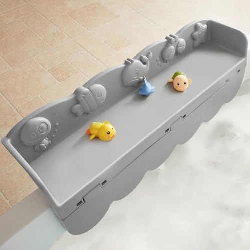 Big Size Ocean Animals Bathtub Splash Guard for Kids, Rotatable Design Bath Tub Tray, Tub Shelf and Organizer for Baby Bath Toys, Bath Toy Tolder for Toddlers Kids Baby (Grey)