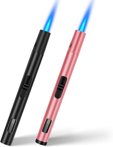 2 Stück Sturmfeuerzeug, 6,5-IN Stabfeuerzeug Gas Nachfüllbar, Winddicht Langes Stabfeuerzeug, Jet Feuerzeug für Kerzen, Küche, Camping, Kamin (Verkauft ohne Butangas)