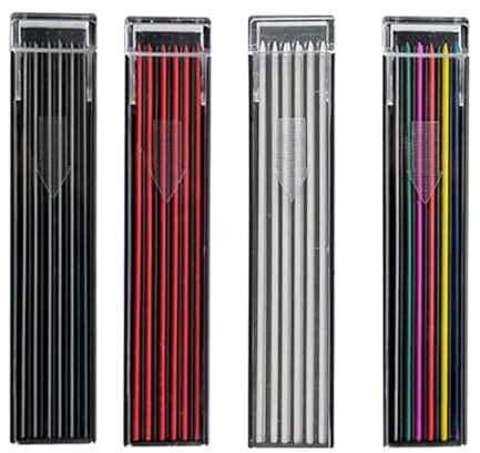 MROOFUL 12 st/låda 2,0 mm färg mekanisk penna påfyllning bly konst skiss ritning färgglad bly raderbar skola färg penna kontorsmaterial (svart + röd + vit + färg)