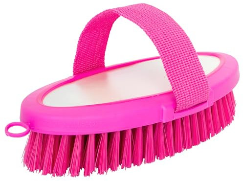 START Pferdebürste mit Handriemen – Ergonomische Kardätsche & Wurzelbürste für Pferdepflege – Effektiv gegen Schmutz und lose Haare – Komfortgriff für sichere Anwendung (Rosa)