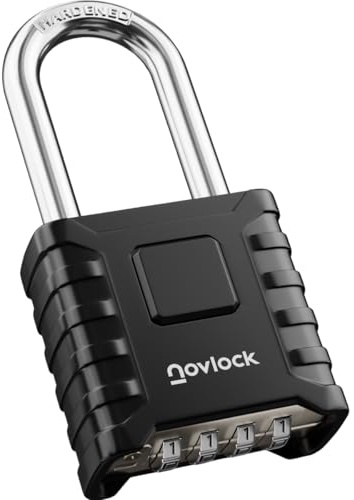 NOVLOCK Lucchetto a combinazione resistente – Arco lungo 5,9 cm – Lucchetto impermeabile da esterno a 4 cifre per cancelli, recinzioni, capanni, armadietti, armadi e depositi – 1 pezzo, nero