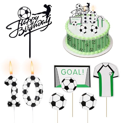 Velas de cumpleaños con números,Decoracion Tarta Futbol,Cinta tartas Fútbol comestible,Velas de cumpleaños,decoración creativa tartas,Happy Birthday Cake Topper Decoraciones (Blanco Negro-10)